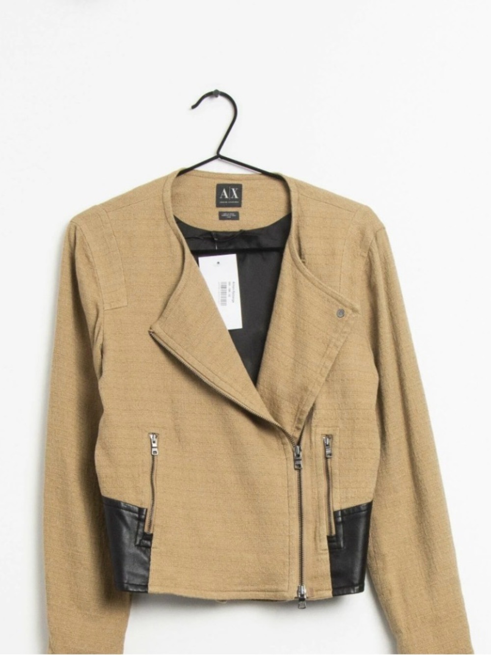 A/X Armani Exchange Tan Moto tan Jacket with leather Black Trim - XXS